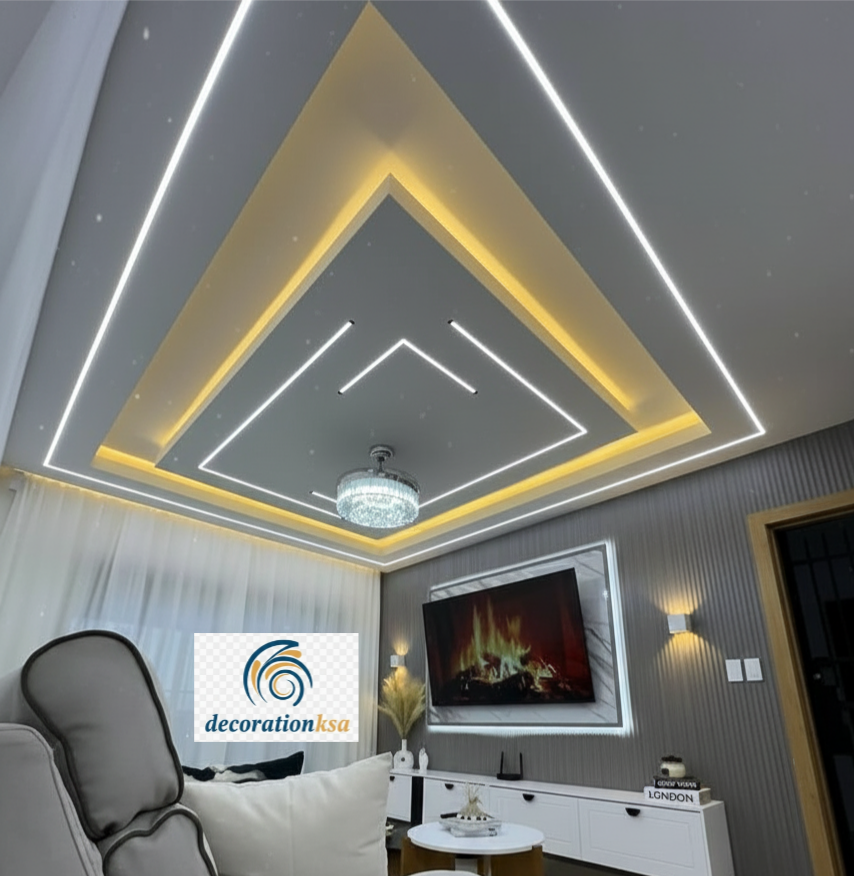 مكتبة تلفزيون جبس بورد وتصاميم صالات عصرية